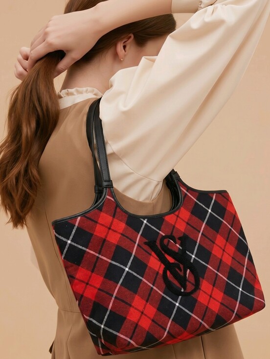 Victoria's Secret Handbags - Victoria's Secret plaid tartan tote monogram
